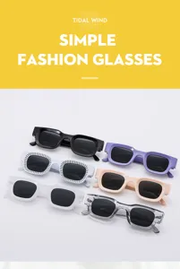 Detailed view of trendy concave square sunglasses featuring multiple stylish retro colors.