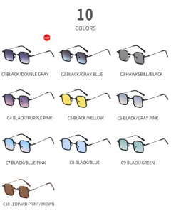 Modische quadratische Sonnenbrille für Damen und Herren, Retro Metallrahmen Brille 10 Farben.