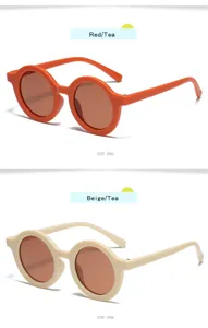 Fashion cute round frame children sunglasses with jelly color design for daily outdoor wear.
