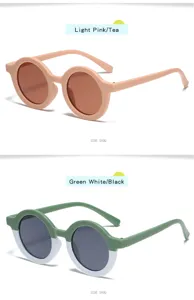 Stylish children's round frame sunglasses with color block design, cute and UV protection.