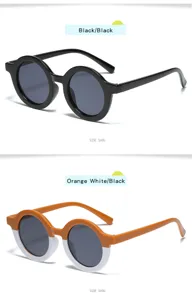 Cute round frame kids sunglasses with UV protection, stylish jelly color baby eyewear.