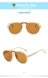 Kids retro round sunglasses with rainbow detail cute beige frame brown lenses for boys girls