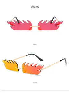 Trendy rimless flame sunglasses for women and men, unique hip-hop street style eyewear for daily wear.