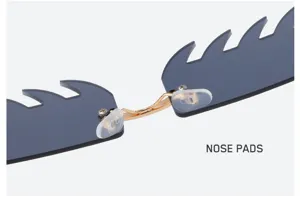 Detailed close-up of stylish rimless sunglasses nose pads with comfortable clear silicone.