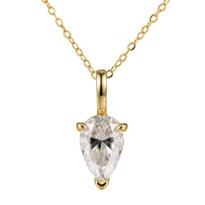 925 Sterling Silver Pear Shaped Moissanite Pendant Necklace Elegant Electroplated Cable Chain Fine Jewelry For Women Daily Gift