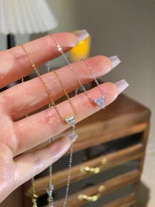 S925 Sterling Silver D Color Moissanite Triangle Pendant Necklace Elegant Cross Chain