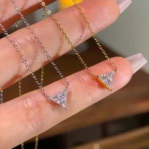 S925 Sterling Silver Moissanite Triangle Necklace For Women High-End Geometric D Color Moissanite Pendant Cross Chain Jewelry Gift
