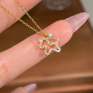Exquisite S925 silver gold-plated moissanite pony necklace, delicate pave stones women jewelry.