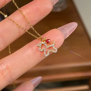 S925 Sterling Silver Moissanite Cute Pony Pendant Necklace Cross Chain for Women Chic