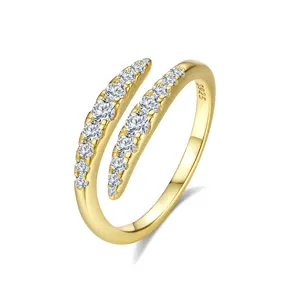 925 Sterlingsilber Moissanit Offener Ring Zweireihig Farbverlauf Eternity Ring Minimalistisch Luxus Geometrischer Fingerring Schmuck Geschenk Für Damen