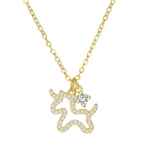 Exquisite gold S925 silver unicorn pendant necklace featuring sparkling stones and chain