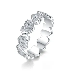 925 Sterlingsilber Mode Herz Moissanit Ring Kontinuierliche Herzen Eternity Band Ring Feiner Schmuck Funkelnder Pave Moissanit Ring Für Damen Geschenk