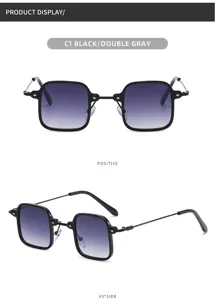 Modische quadratische Sonnenbrille mit grauem Farbverlauf und schickem schwarzem Metallrahmen.