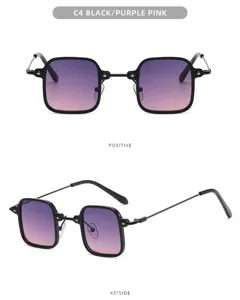Modische quadratische Sonnenbrille mit Farbverlauf in Lila Pink und schwarzem Metallrahmen.