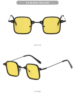 Retro Quadratische Sonnenbrille mit schwarzem Gestell und gelben Gläsern für modebewusste.