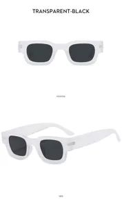 Transparent black frame sunglasses with dark lenses, casual retro square eyewear style.