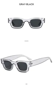 Trendy retro square sunglasses with thick clear frames and black lenses for daily fashion wear.