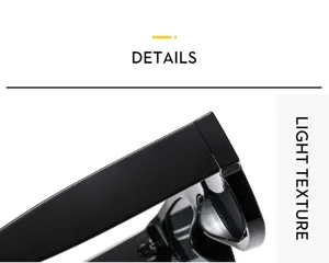 Black concave square sunglasses detail shot, vintage punk hip-hop style fashion sun glasses.