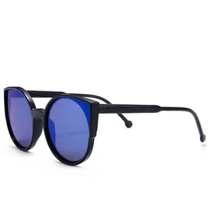 Fashion stylish black frame cat eye sunglasses with blue reflective lenses for women