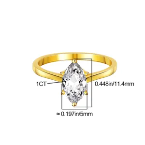 Detailaufnahme des Marquise-Schliff Moissanite Rings mit 1CT Stein und Maßeinheit.