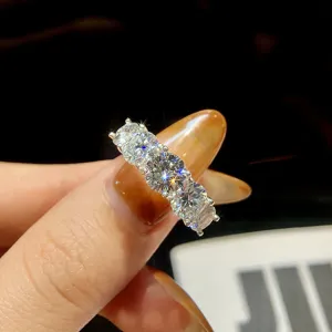 Detail view of a stunning S925 silver multi-stone moissanite ring showcasing brilliant fire.