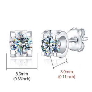 S925 Sterlingsilber D Farbe Moissanit Ohrstecker mit klassischem sechs-Krappen-Design.