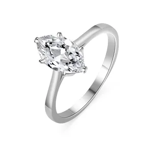 Eleganter Silber Marquise Sechs-Klauen Ring Für Damen Mode Geometrischer Strass Fingerring High-End Charme Schmuck Geschenk