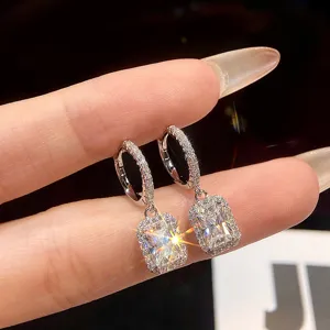 Ασημένια σκουλαρίκια σμαράγδι moissanite κρεμαστά κομψά μοντένα γυναικεία κοσμήματα