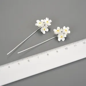 S925 Silber Vergissmeinnicht Blumen Haarnadeln elegante handgemachte Schmuck Groessenanzeige
