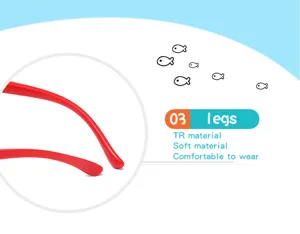 Children polarized sunglasses detail view showing flexible red TR material temple legs for comfortable wear.