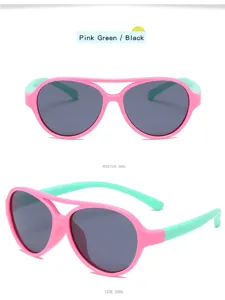 Kids sunglasses polarized UV protection flexible silicone frame pink green cute eyewear