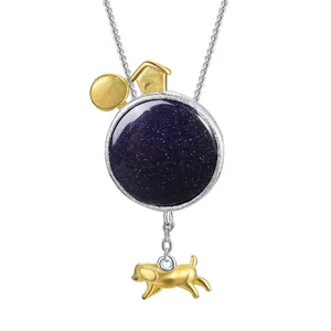 S925 argento sterling pietra arenaria blu pianeta ciondolo collana design creativo per donna