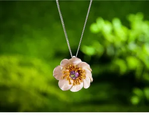 Squisita collana con ciondolo floreale in argento sterling S925 con gemma per donne.