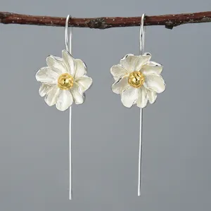 Handmade S925 Sterling Silver Jasmine Flower Dangle Hook Earrings Nature Inspired Elegant Floral Drop Earrings For Women Jewelry Gift