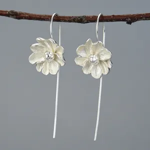 S925 Sterling Silver Jasmine Flower Drop Earrings Elegant Floral Hook Jewelry for Women