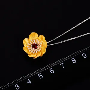 Ciondolo Fiore Granato Naturale Argento 925 Fatto a Mano Lusso Collana Donna Principale
