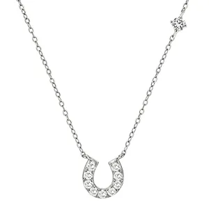 Silver moissanite horseshoe pendant necklace with fine chain and sparkling pave stones.