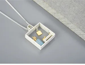 Squisita collana con ciondolo gatto in argento sterling S925 e amazzonite, gioielli.