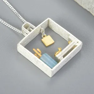 Argento sterling amazonite naturale collana pendente artigianale creativa donna moda.