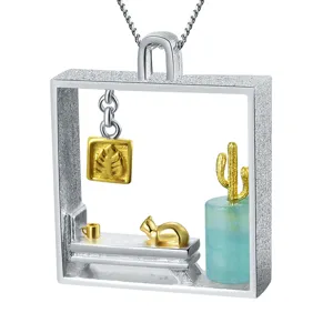 Ciondolo Gatto Pigro in Argento Sterling S925 Amazonite Naturale Gioiello Creativo
