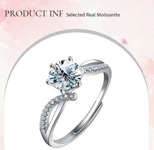 Elegante anillo solitario de moissanita con banda torcida pavimentada brillante.