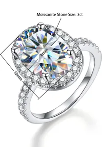 Elegante 3ct ovale Moissanit Halo Verlobungsring in Silber, atemberaubender Damenschmuck.