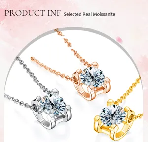 Moissanite solitaire necklace in silver, rose gold and yellow gold, elegant clavicle chain.