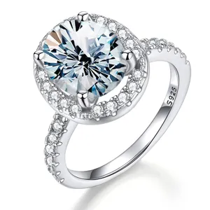 Eleganter 925 Sterlingsilber Moissanit Ring Minimalistisch Galvanisiert Geometrisch Rund Halo Damen Schmuck Ring Für Verlobung Hochzeit Frauen Geschenk
