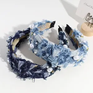 Stoff haarreif jeans perlen knoten design damen haarschmuck elegante kopfbedeckung detail