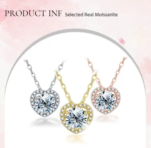Magnifique collier pendentif cœur en moissanite argent sterling 925 bijou vue détaillée.