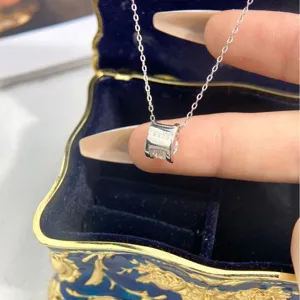 Moissanite sterling silver necklace elegant solitaire pendant clavicle chain jewelry gift.