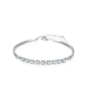 Luxurious Moissanite Row Drill Bangle For Women 925 Sterling Silver White Gold Plated Tennis Bracelet Jewelry Gift