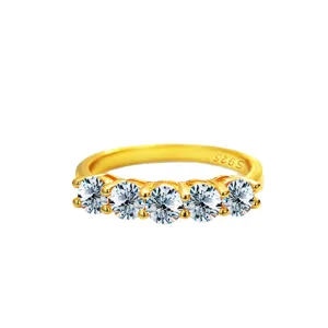 Fünfstein Pave Zirkon Ring S925 Silber vergoldet Luxus Damen Schmuck Hauptansicht View.