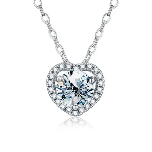 Mode Collier Pendentif Cœur en Moissanite pour Femme Argent Sterling S925 Plaqué Or Blanc 18K Chaîne de Clavicule Bijoux Cadeau GRA Moissanite